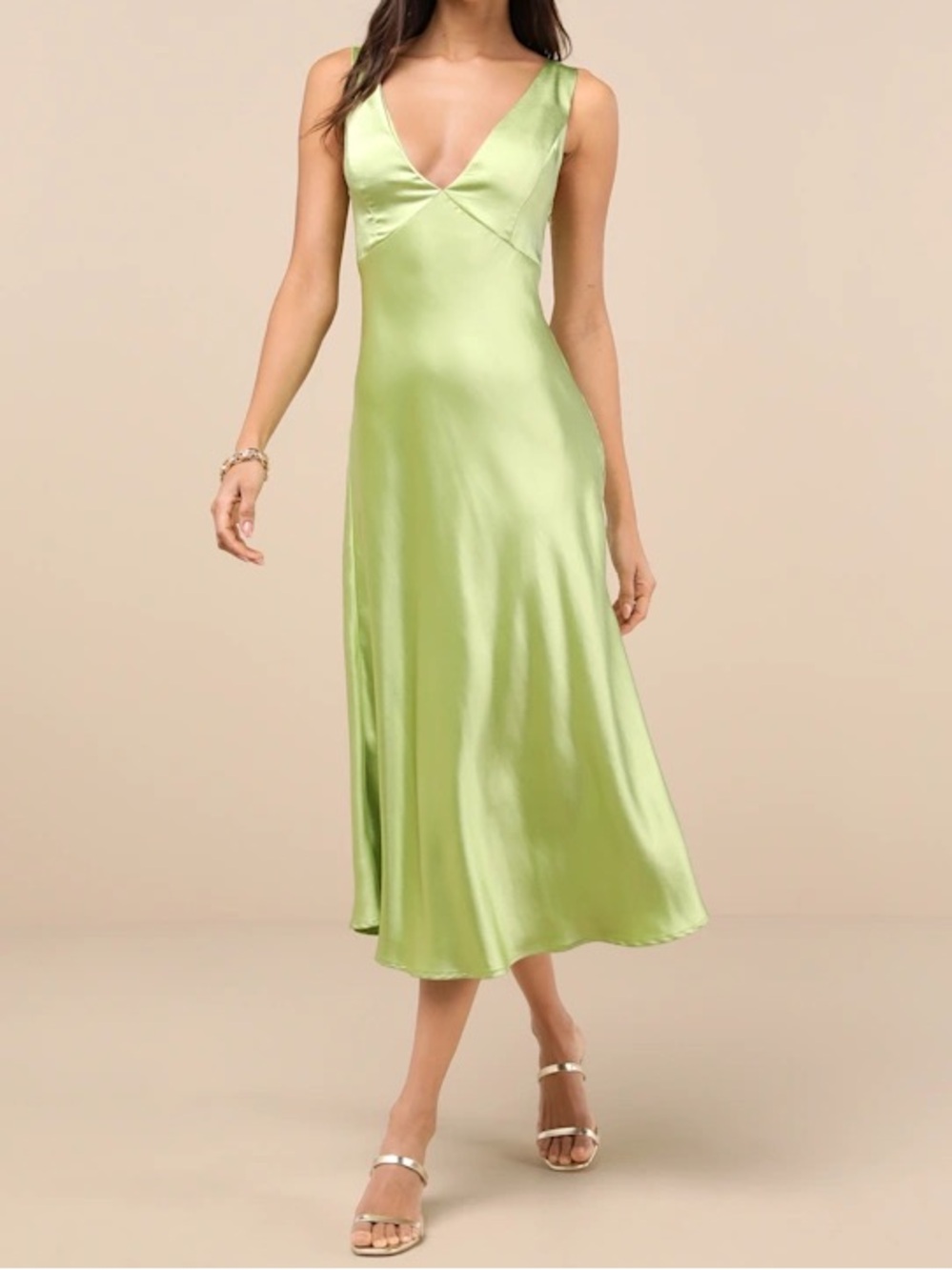 Lulus Incredible Love Lime Green Satin Cowl Back Midi Slip Dress